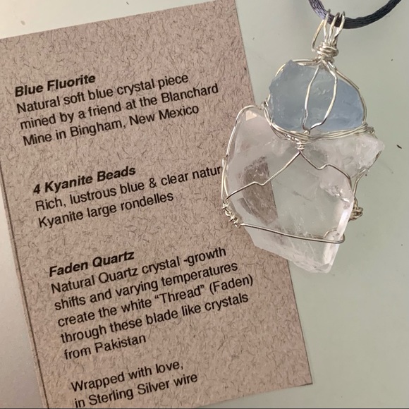 Blue Fluorite, Faden Quartz & Kyanite Bead Necklace - Picture 6 of 14